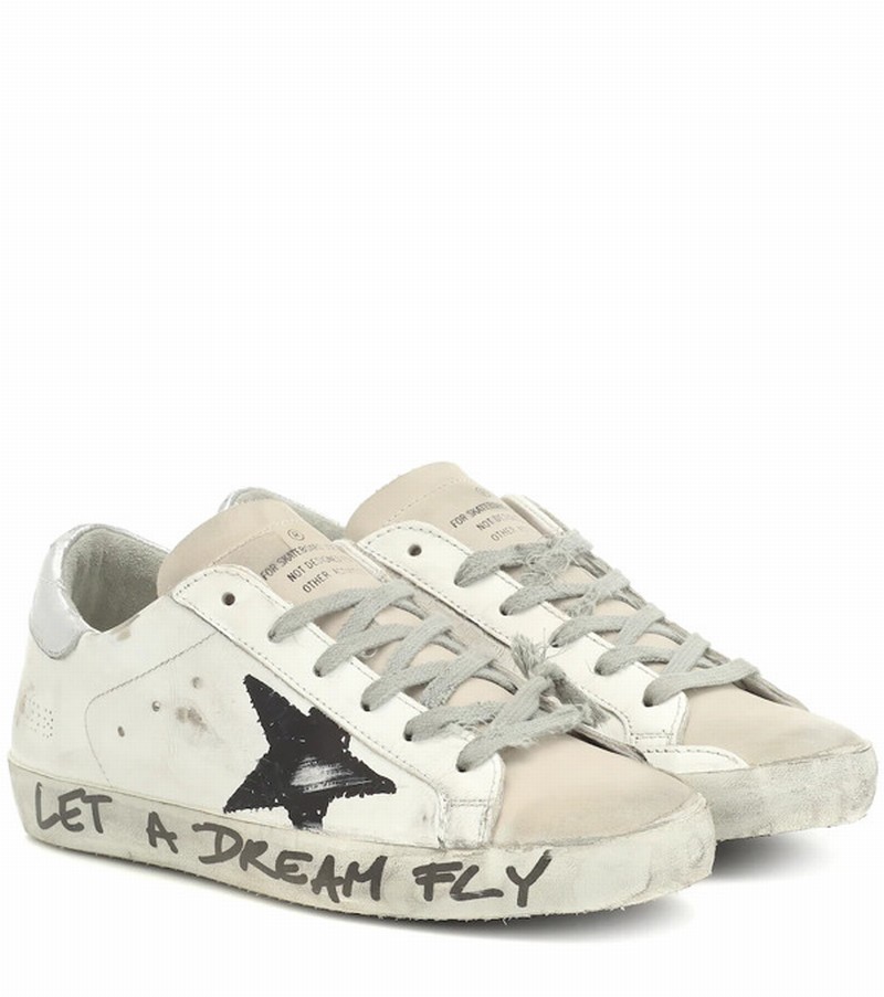 Superstar Distressed Printed Leather Sneakers In White