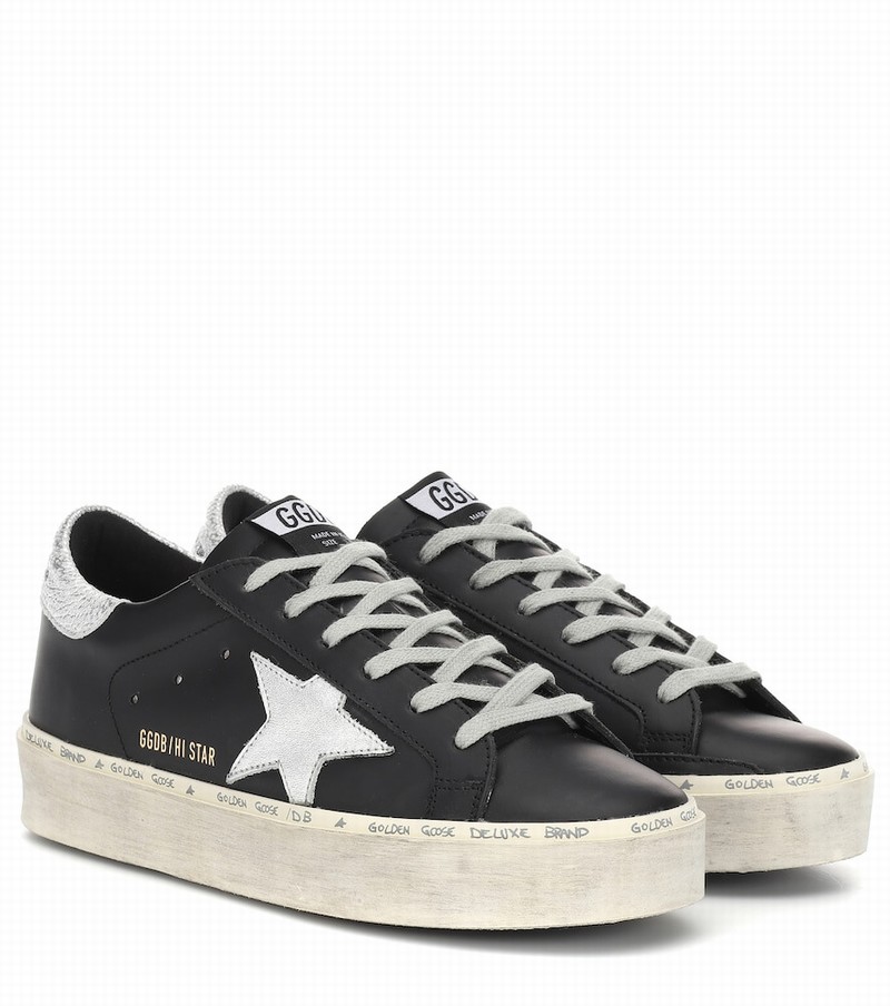 Hi Star Distressed Leather Sneakers In Black