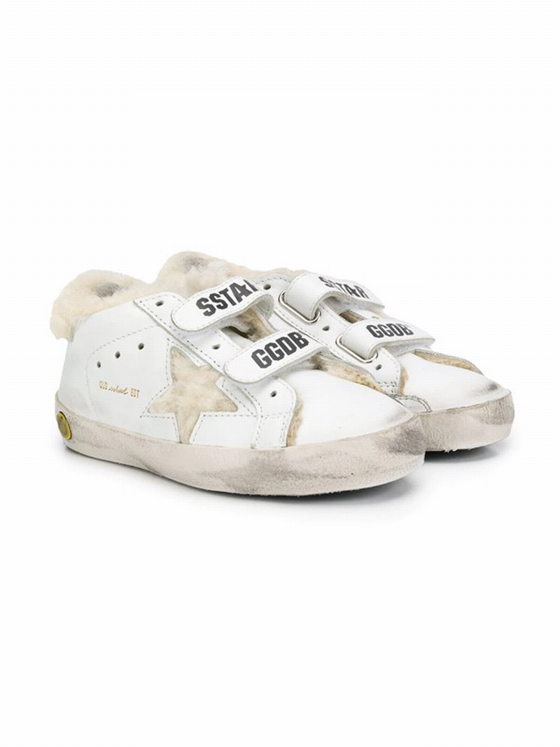 Kids' Touch Strap Shearling Sneakers In White