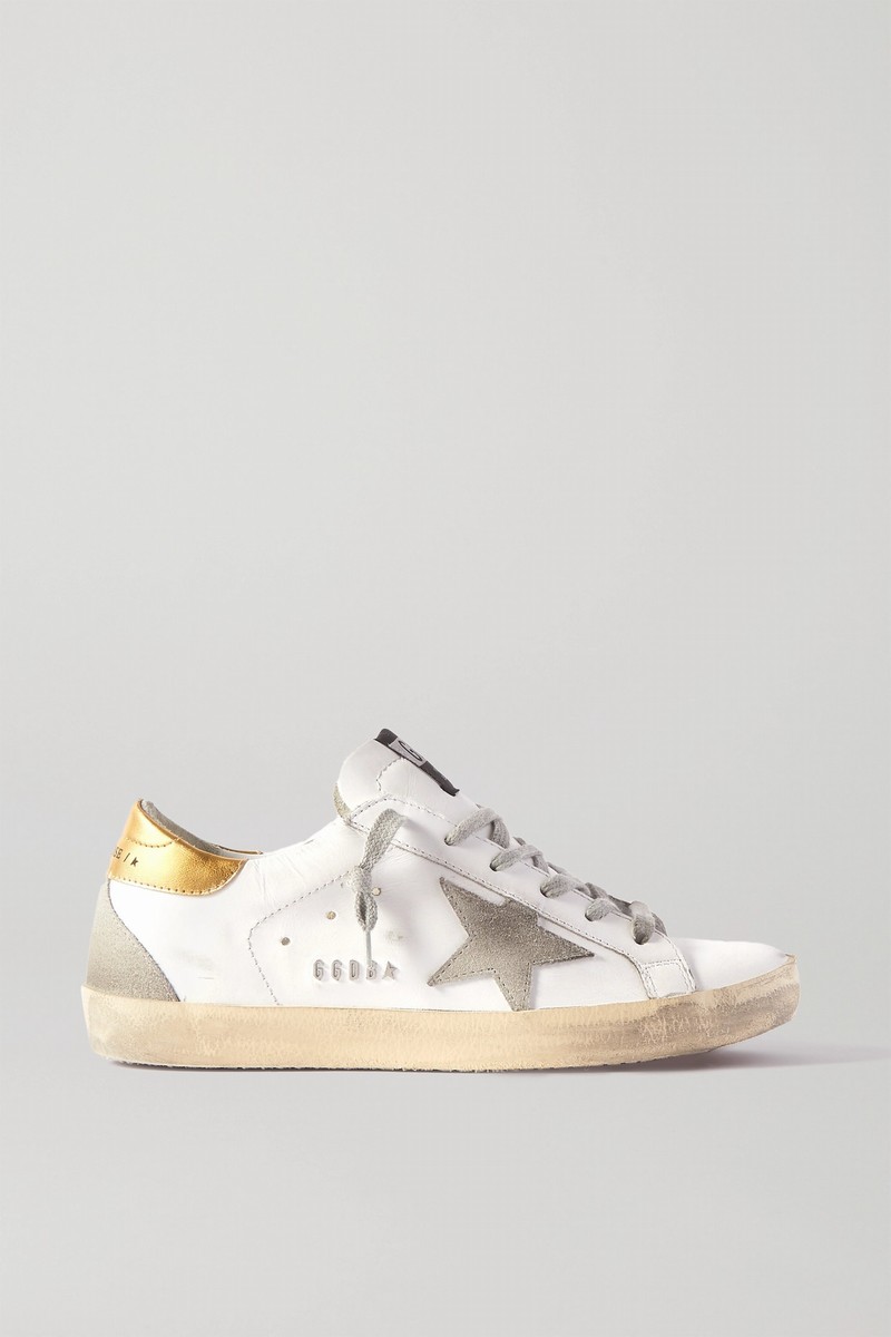 Superstar Distressed Leather And Suede Sneakers In Neutrals