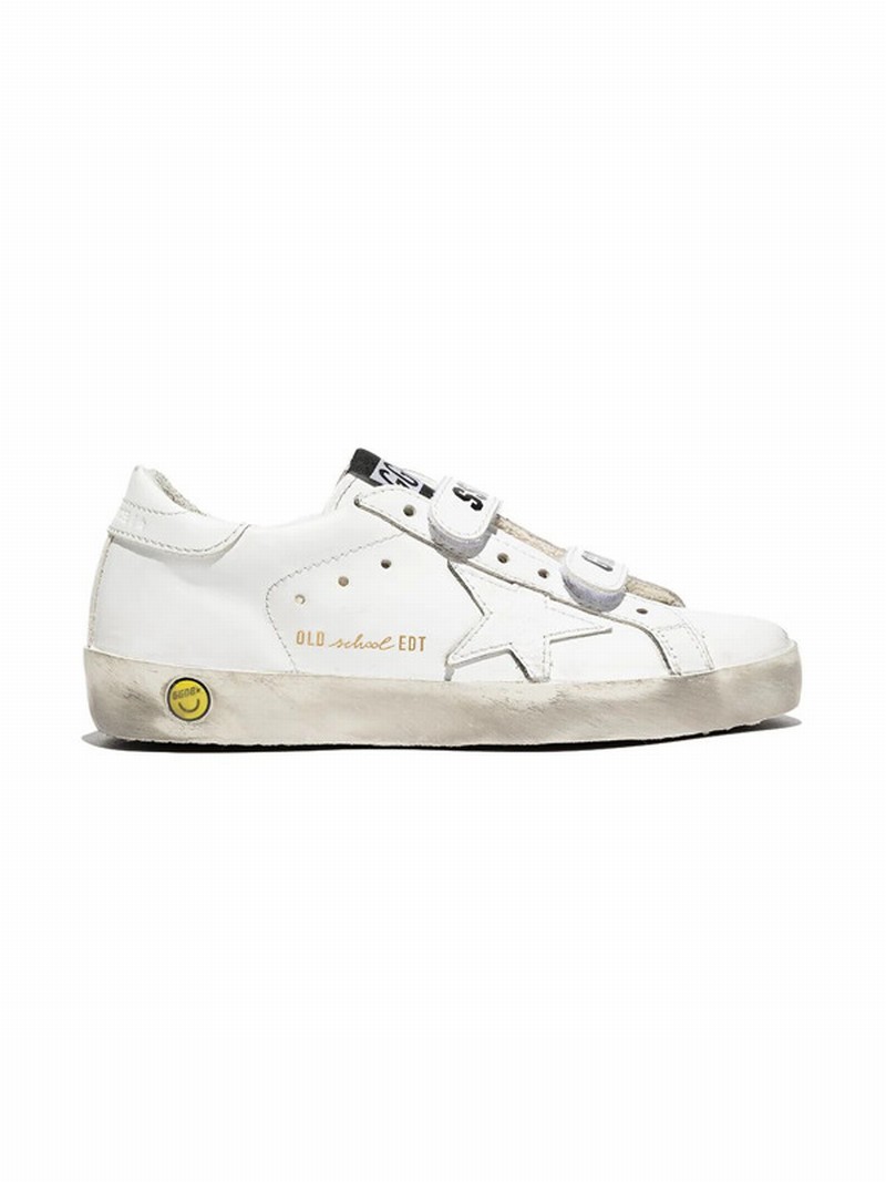 Kids Old School Distressed Leather Sneakers (it29-35) In White & Other