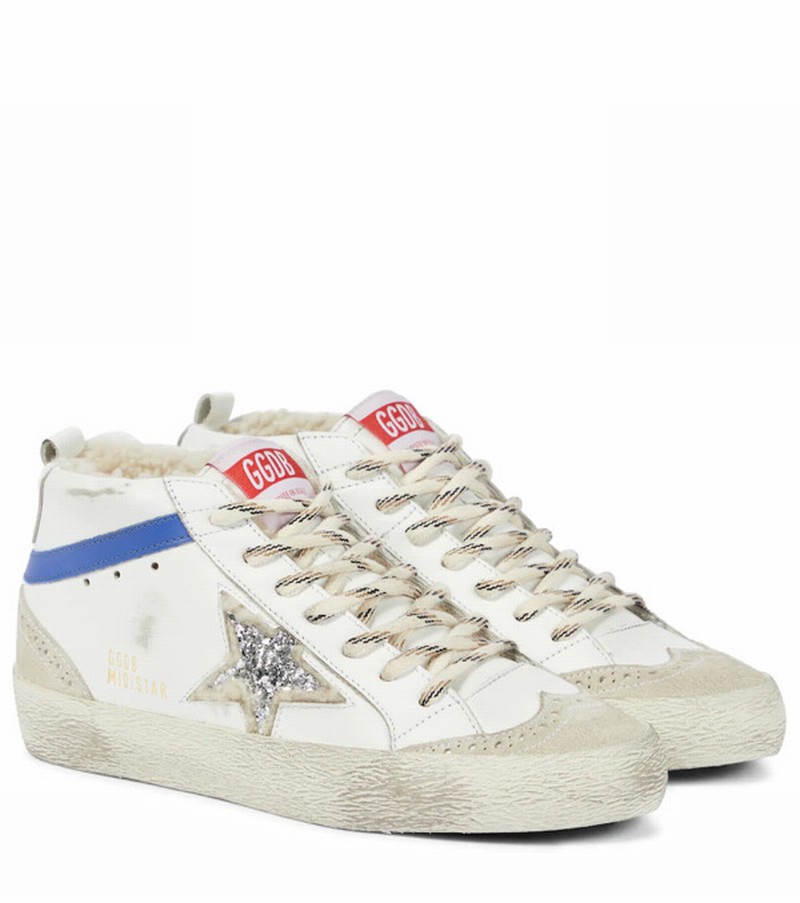 Mid Star Shearling And Leather Sneakers In White