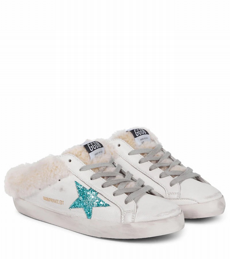 Superstar Shearling-lined Sabot Sneakers In White/aquamarine