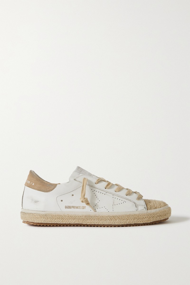 Superstar Distressed Suede-trimmed Leather Espadrille Sneakers In White