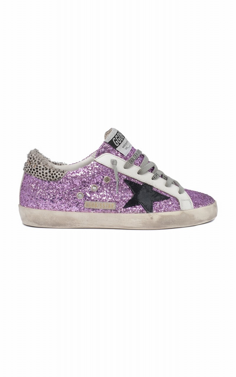 Super-star Glittered Leather Sneakers In Purple