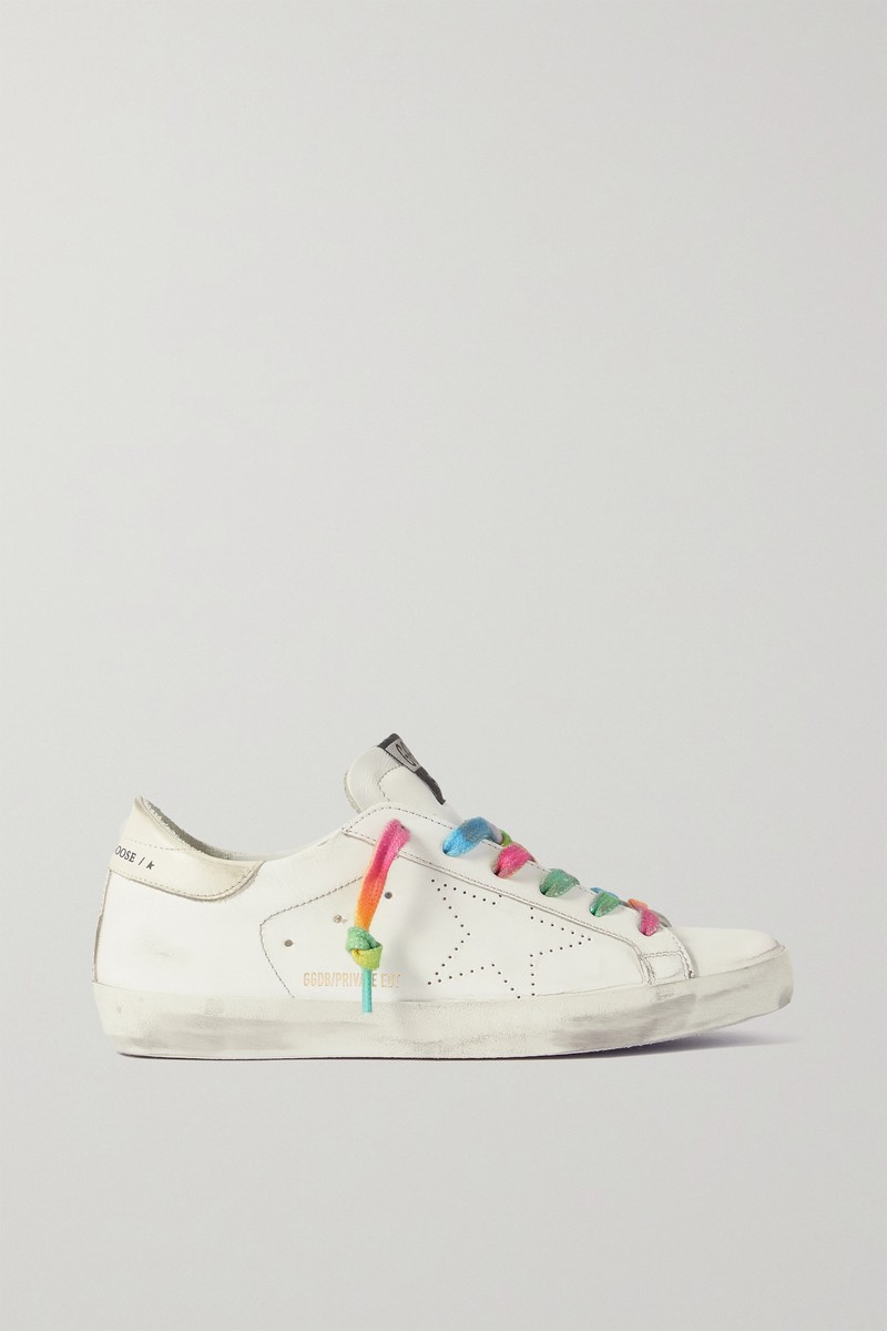 Superstar Perforated Distressed Leather Sneakers In White