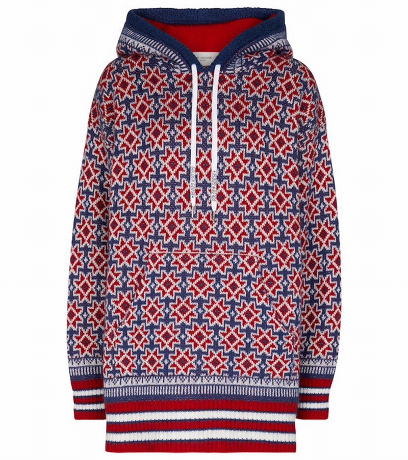 Norway Patchwork Jacquard Dalyna Hoodie In Dark Blue