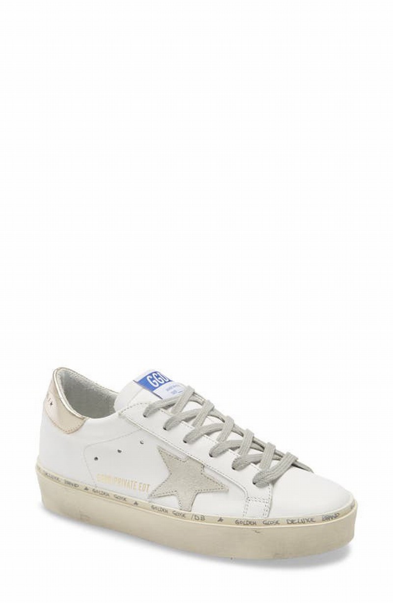 Hi Star Platform Sneaker In White Leather/ Gold Laminated