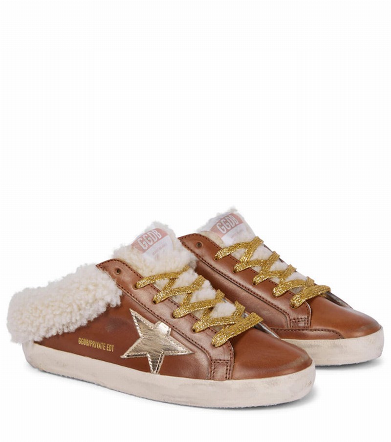 Superstar Shearling-lined Sabot Sneakers In Cuoio/gold/beige