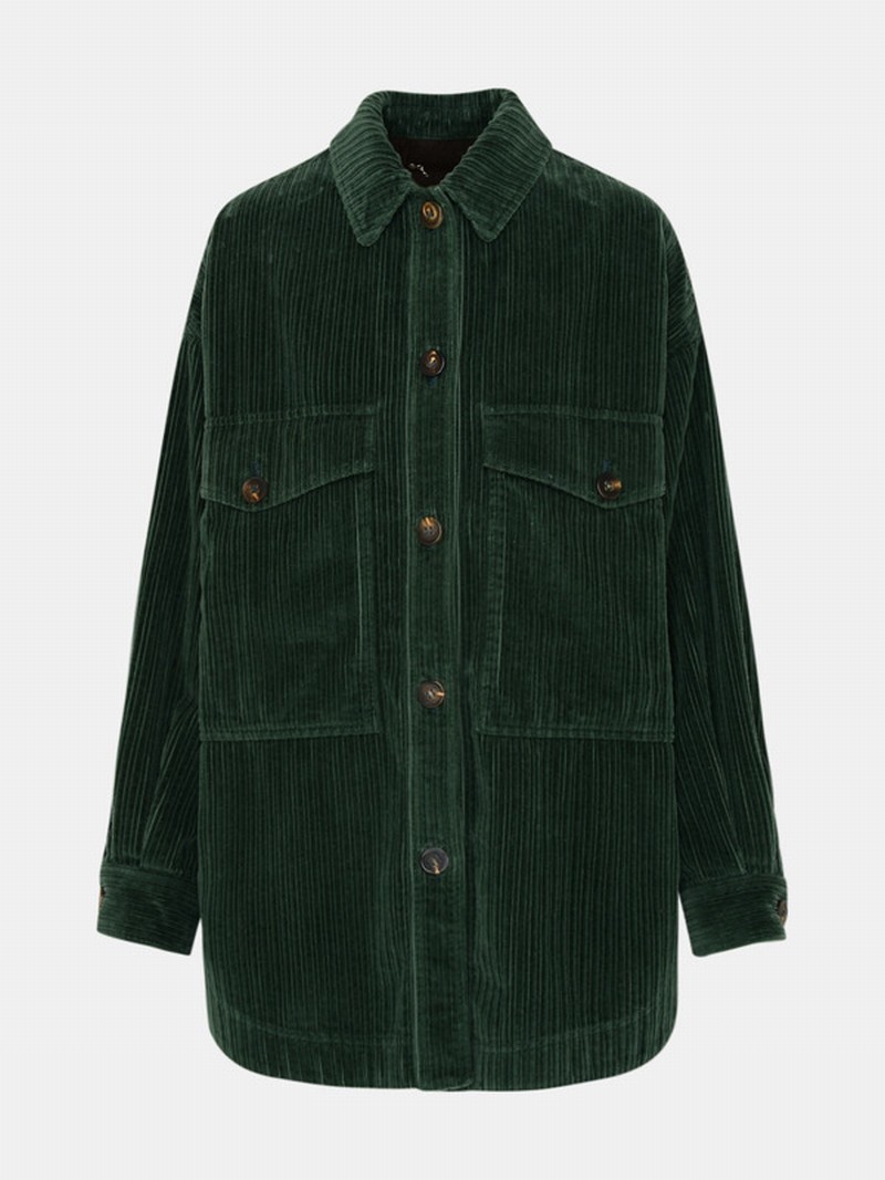 Buttoned-up Corduroy Shirt Jacket In Green