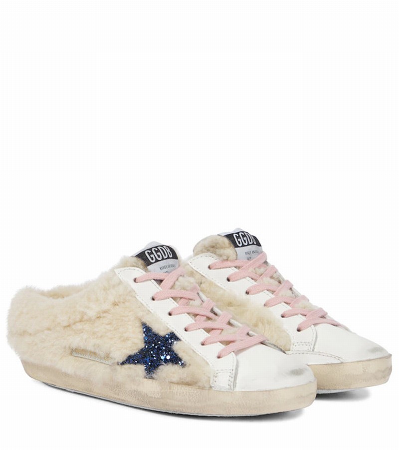 Superstar Shearling Sabot Sneakers In Beige/white/blue