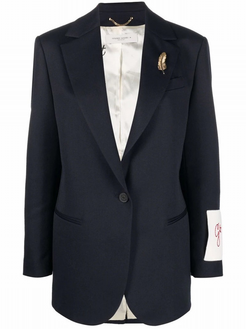 Single Breasted Tom Boy Blazer In Dark Blue In Multi-colored