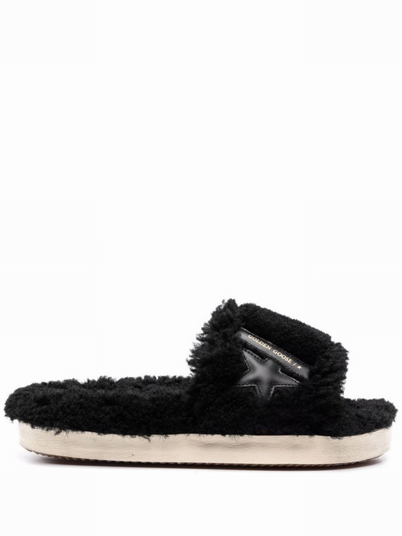 Men's Pool Star Shearling Slide Sandals In Black