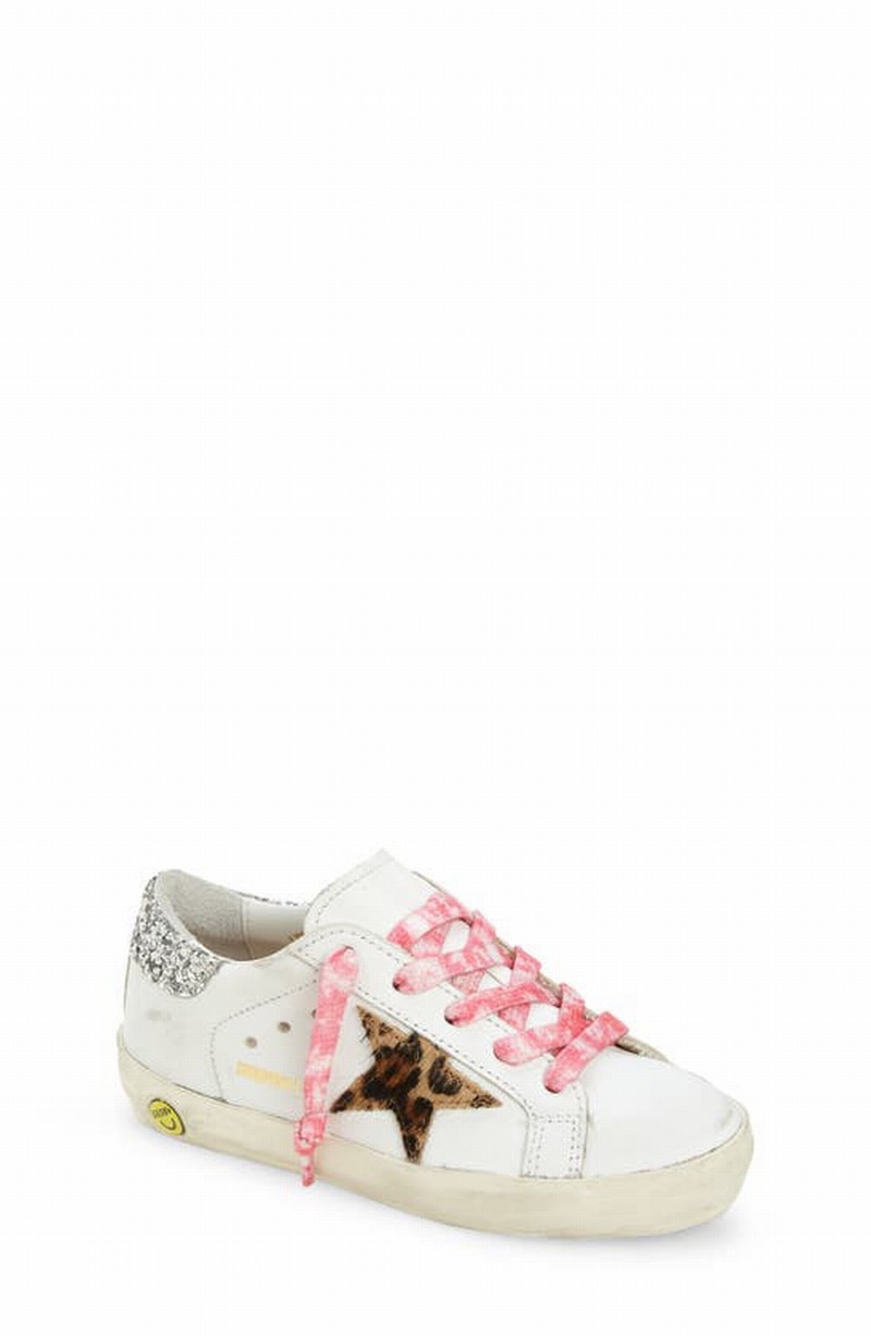 Kids' Super-star Low Top Sneaker In White/ Leopard Print Calf Hair