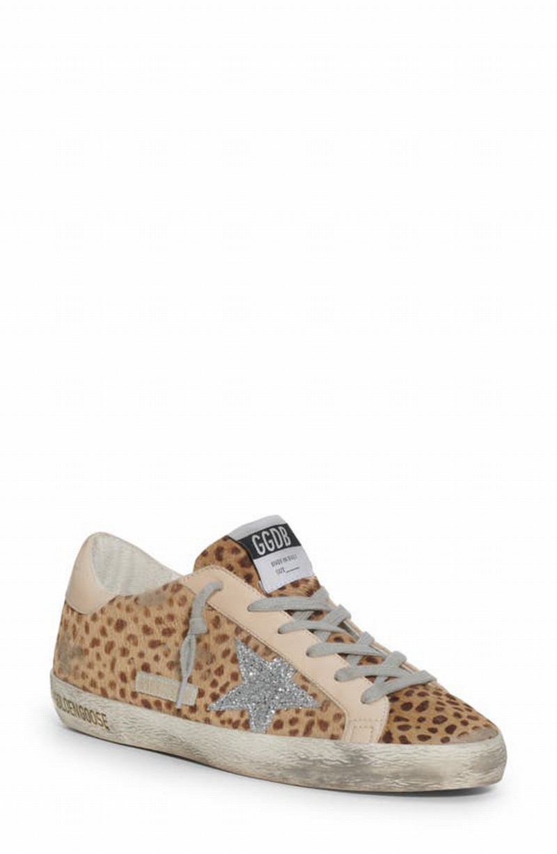 Super-star Animal Print Genuine Calf Hair Sneaker In Cream Brown Giraffe/ Silver