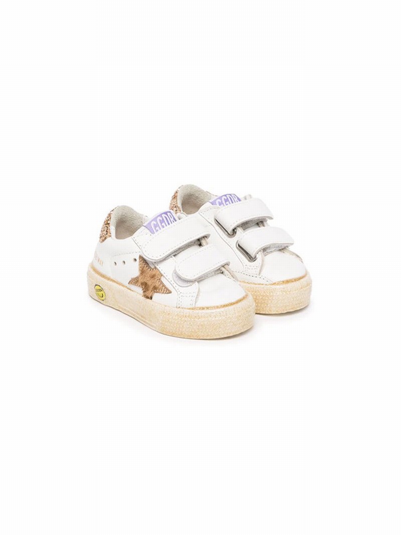 Kids' Star-patch Touch-strap Sneakers In White