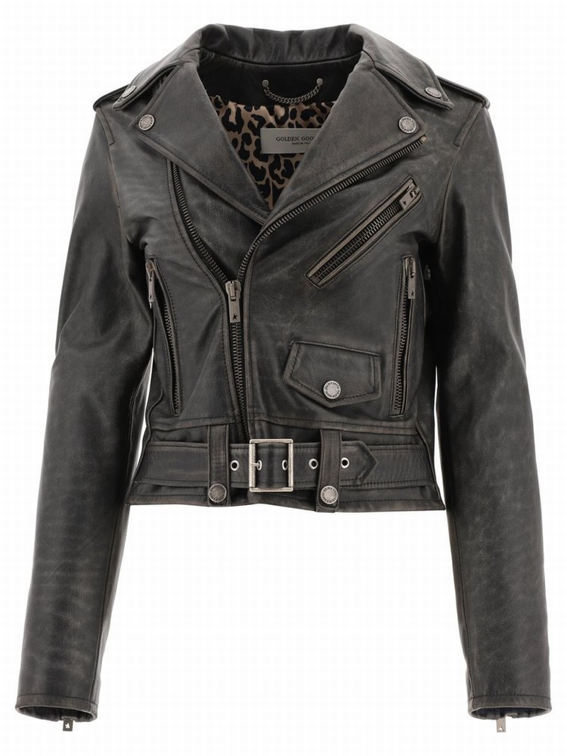 Deluxe Brand Cracked Effect Leather Biker Jacket In Black