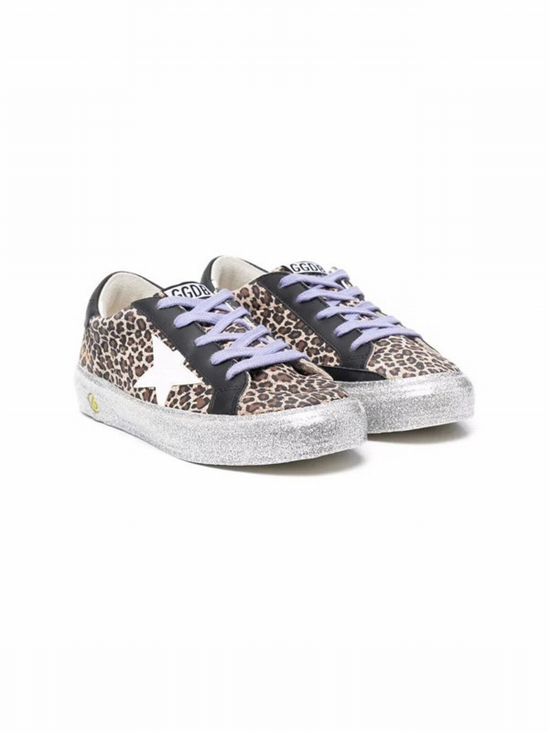 Girl's May Leopard-print Glitter-sole Sneakers, Toddler/kids In Brown