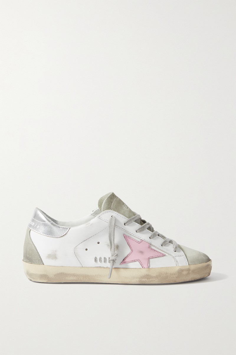 Superstar Distressed Metallic Leather Sneakers In White