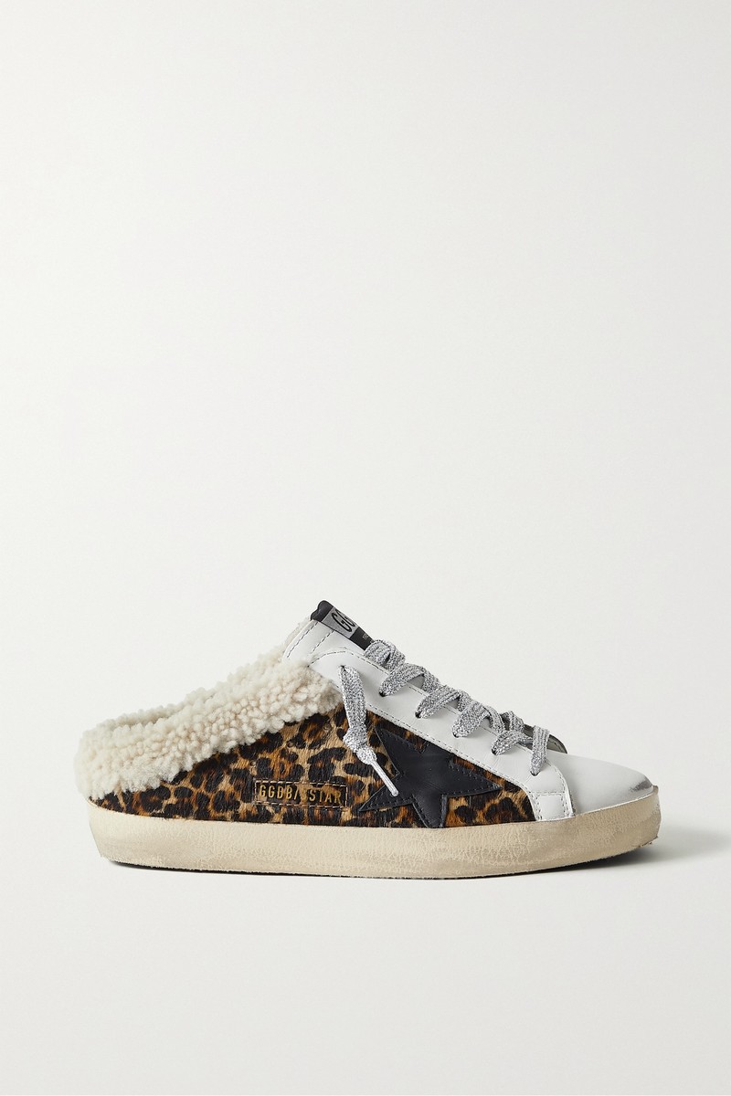 Superstar Sabot Shearling-lined Distressed Leopard-print Calf Hair And Leather Slip-on Sneakers In Animal Print