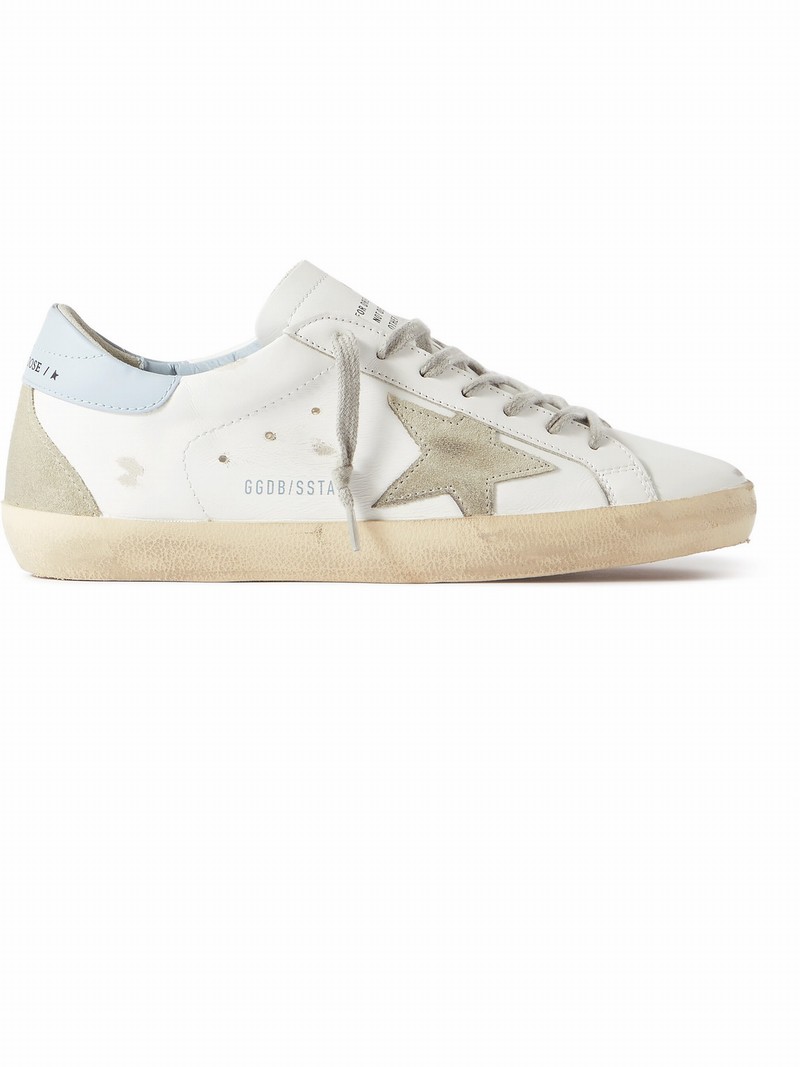 Superstar Distressed Leather And Suede Sneakers In White