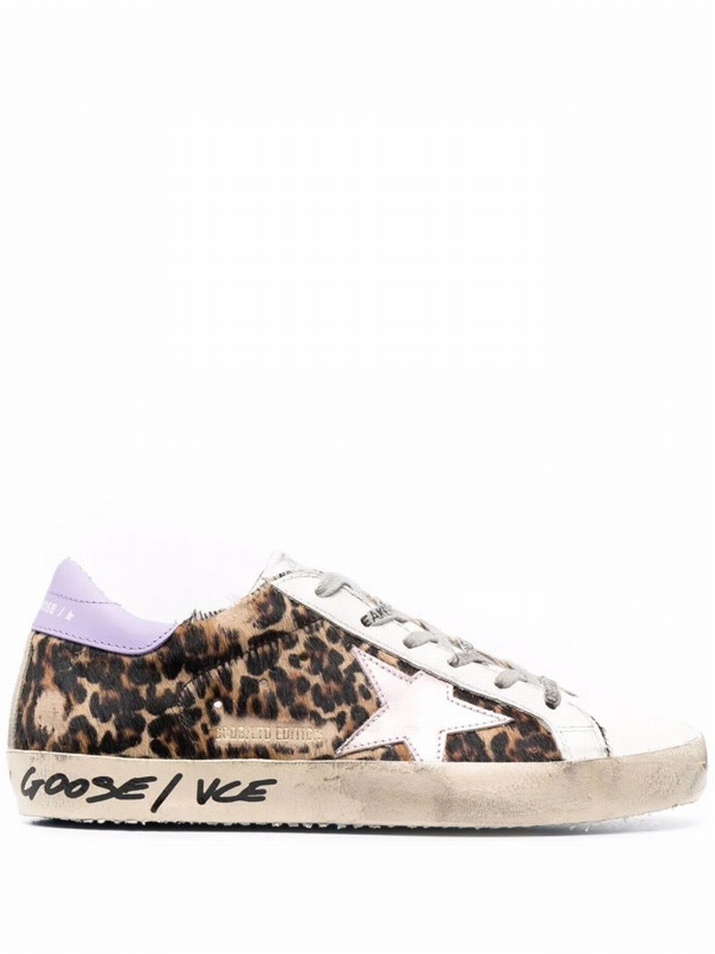 Super-star Leopard-print Panelled Sneakers In Brown