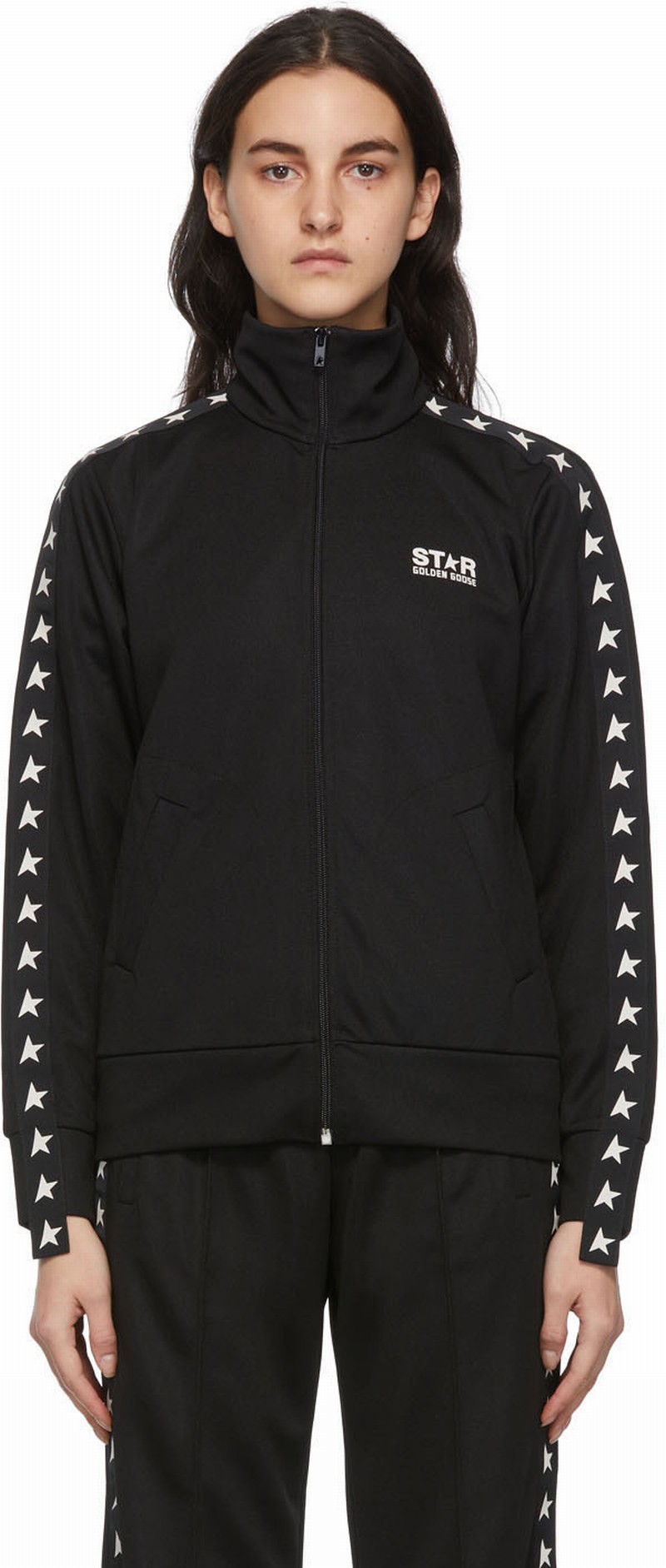 Black Denise Star Collection Zipped Sweatshirt With Contrasting White Stars In ??ɫ