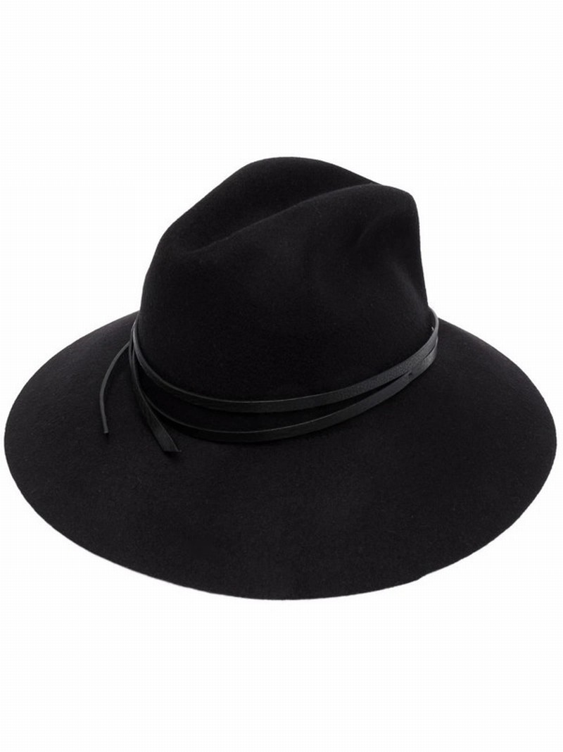 Golden Fedora Hat Felt With Leather Belt In Black