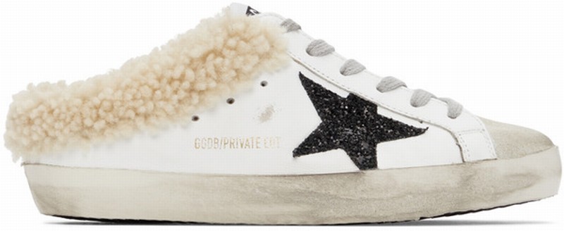 Ssense Exclusive White & Black Shearling Super-star Sneakers In White/ Black Glitter