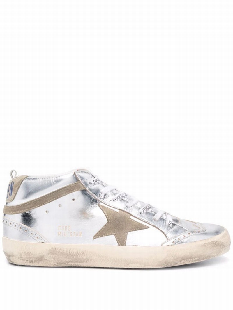 Laminated Star And Wave Mid-top Sneakers In Silver