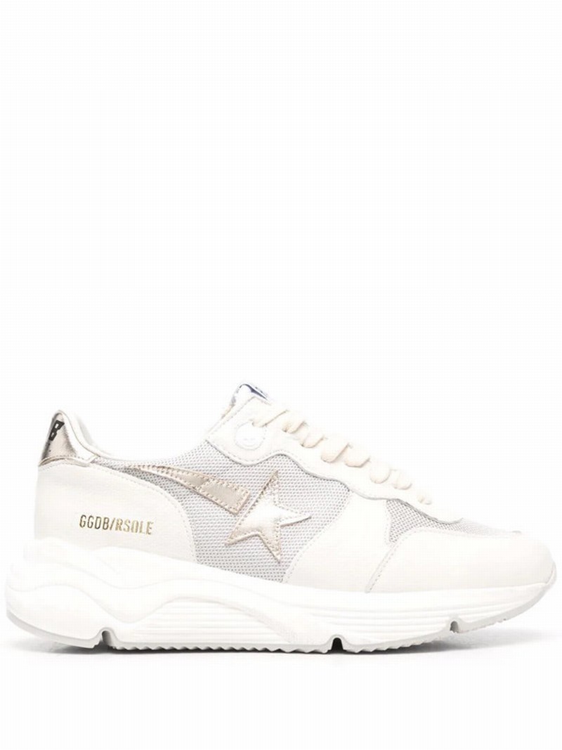 Mesh And Leather Running Sole Sneakers In White/silver