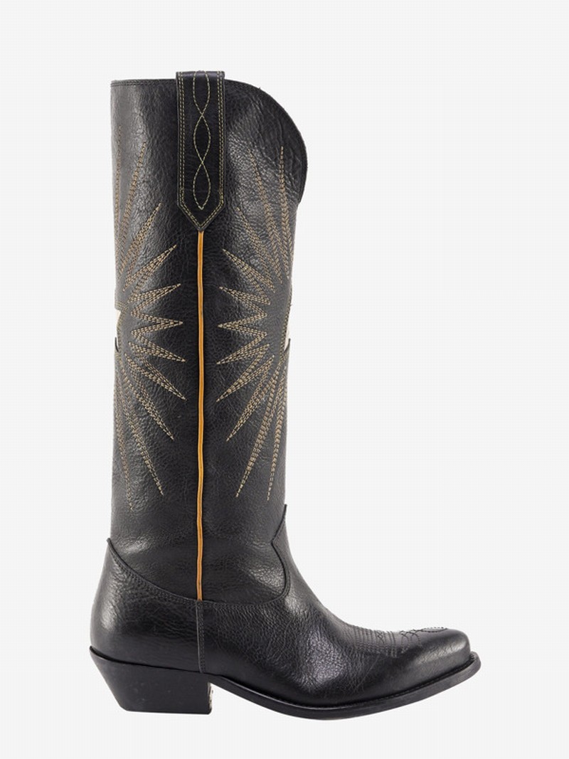 Wish Star Texan Leather Boots - Atterley In Black/beige