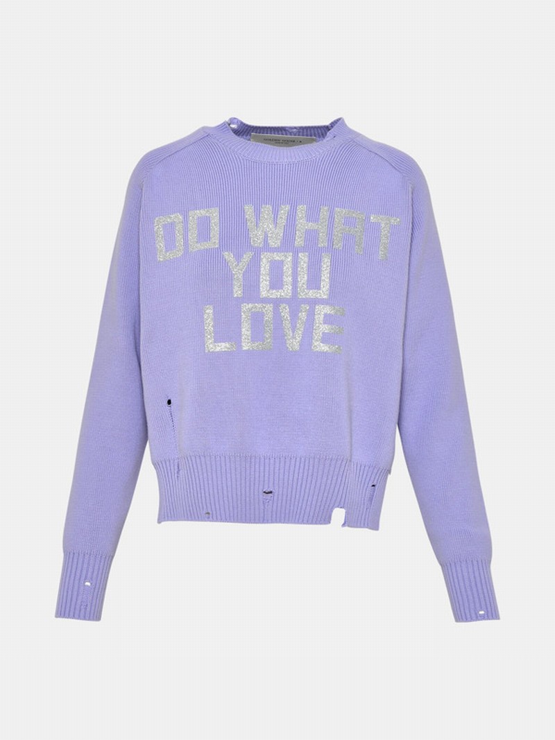 Slogan-print Crew Neck Sweatshirt In Purple