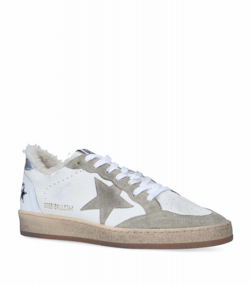 Ball Star Shearling-lined Distressed Suede-trimmed Leather Sneakers In White