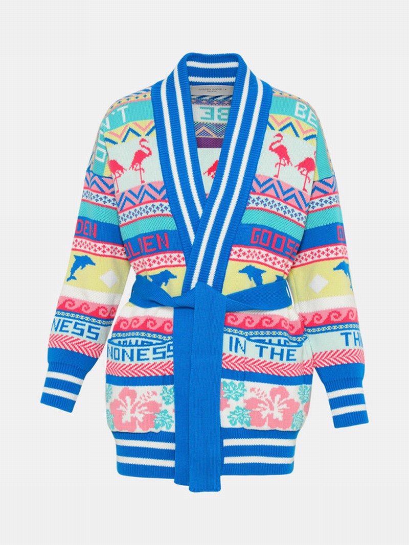 Multicolor Cotton Journey Cardigan In Blue