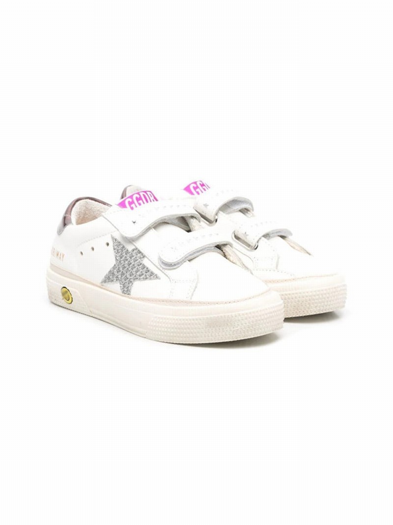 Kids' Star-patch Leather Sneakers In White