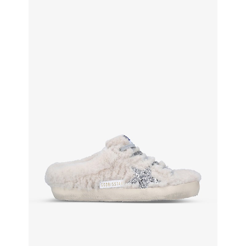 Superstar Sabot Distressed Shearling Trainers In White/oth