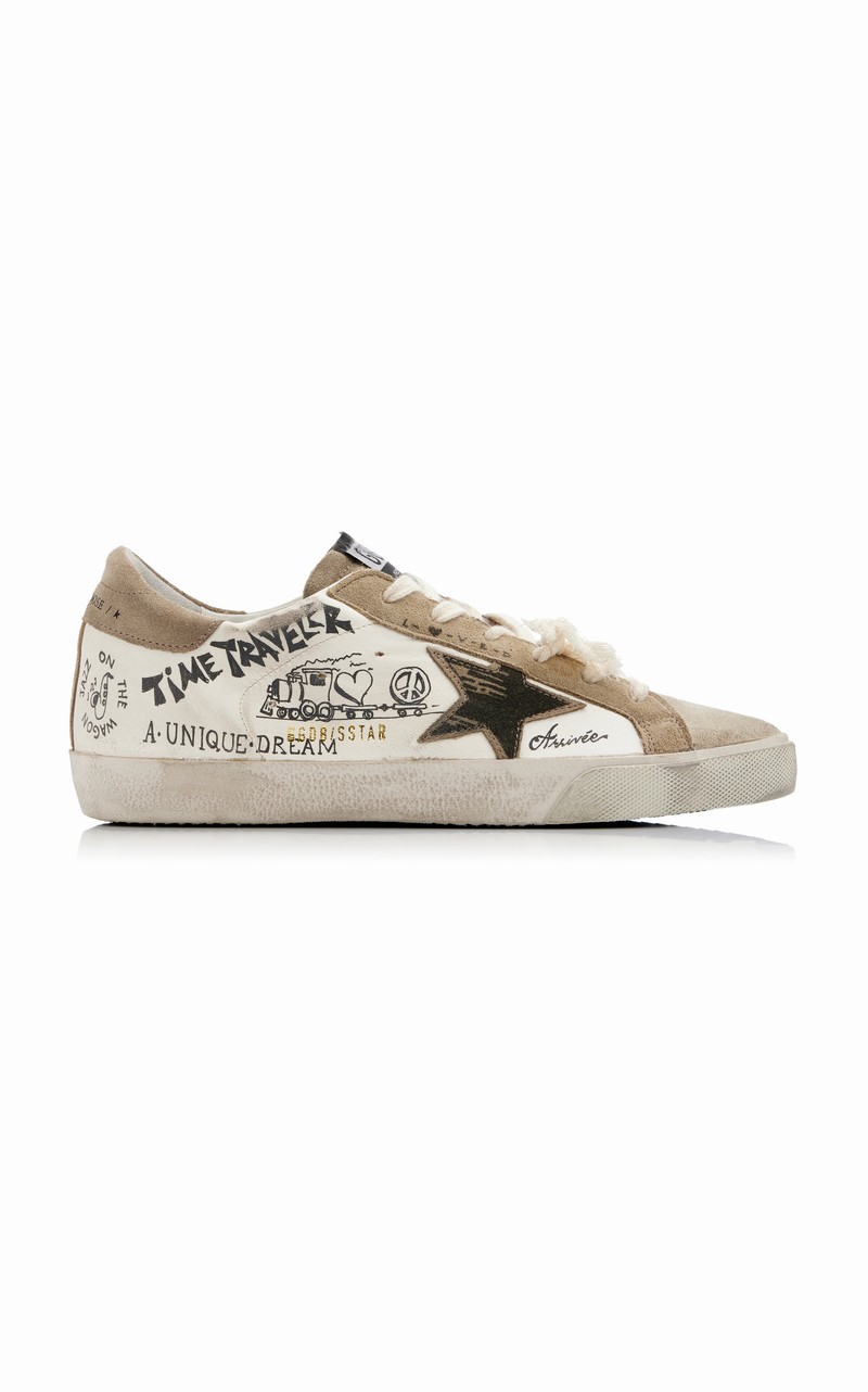 Super-star Printed Suede And Leather Sneakers In White