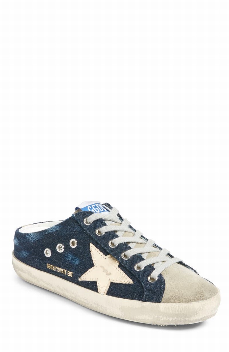 Sabot Mule Sneaker In Blue Denim/ Ice/ Gold