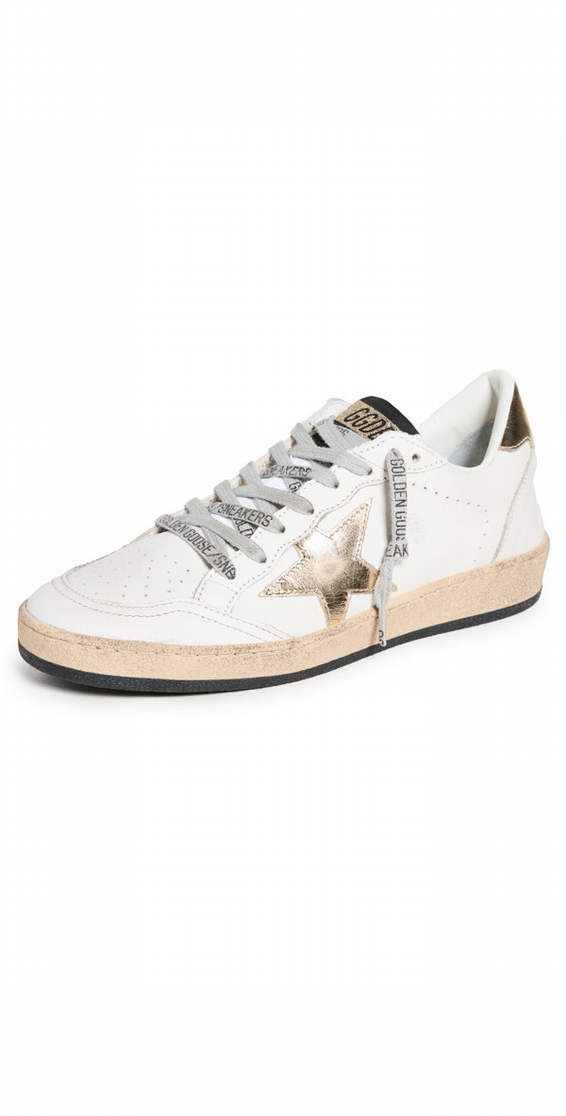 Ballstar Leather Upper Laminated Star Sneakers In Milk/gold