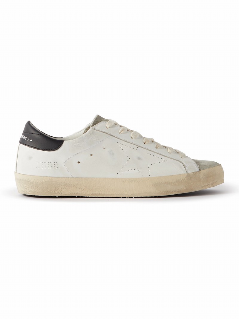 Superstar Distressed Leather And Suede Sneakers In White