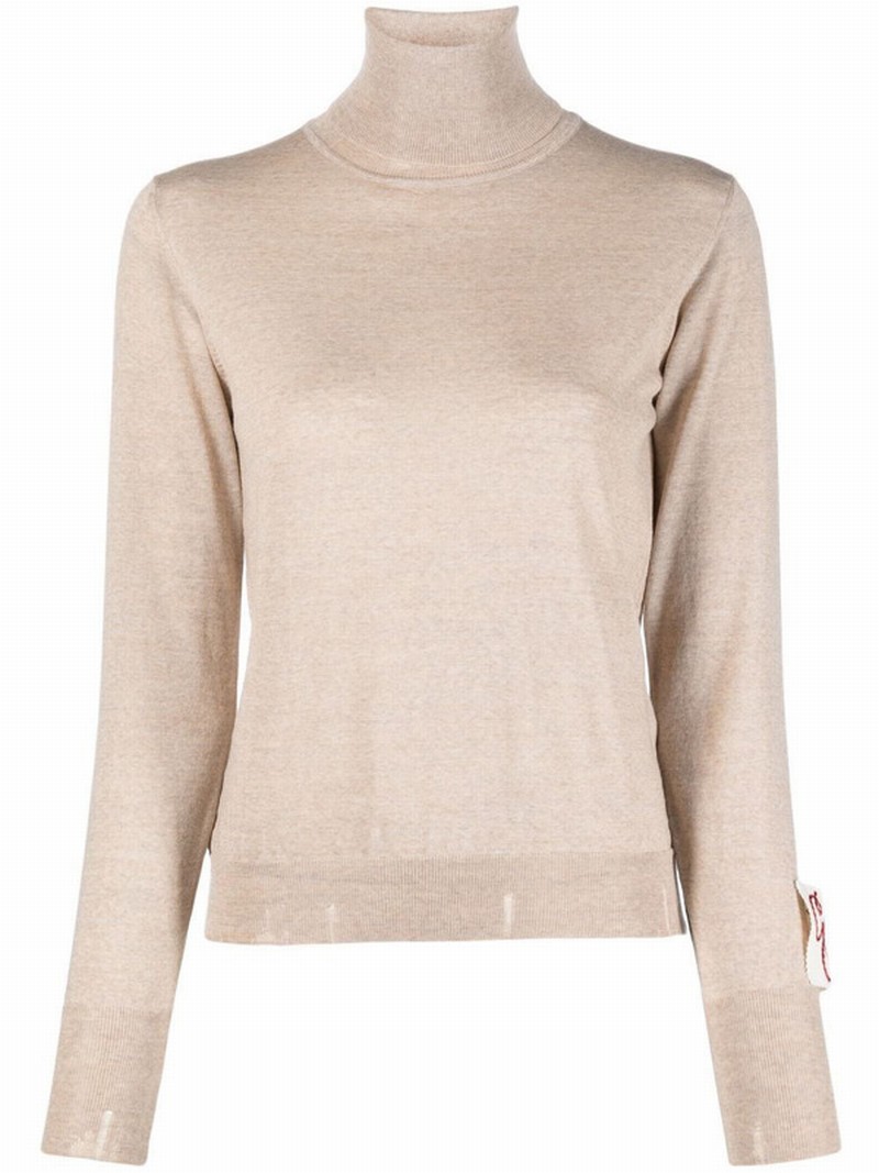 Distressed Roll-neck Virgin Wool Jumper In Brown