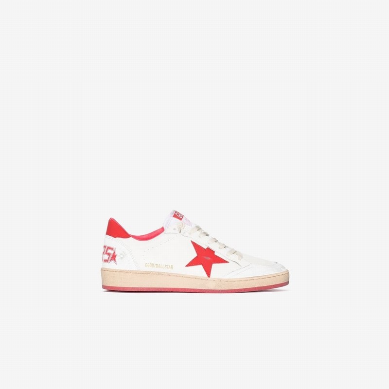 White And Red Ball Star Leather Sneakers