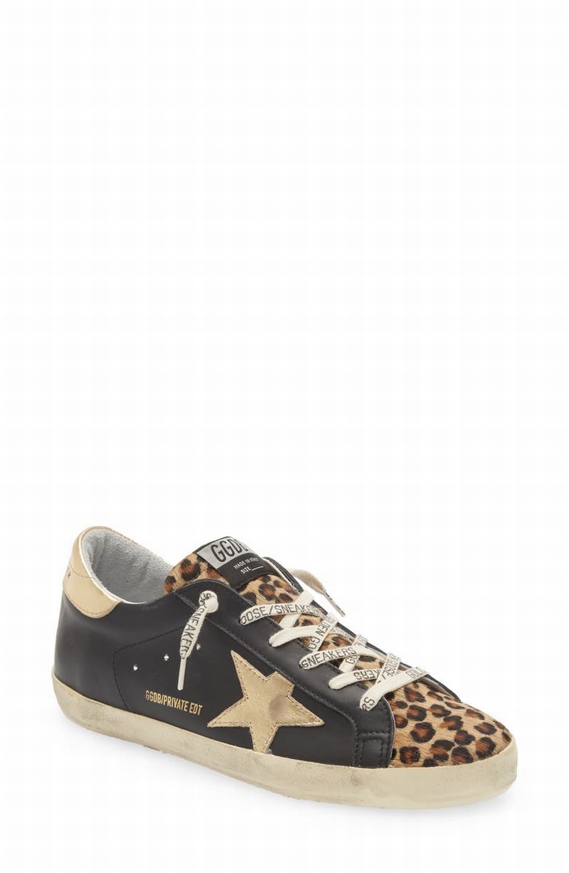 Super-star Sneaker In Black/ Leopard/ Gold Calf Hair