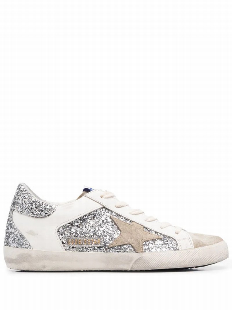 Super Star Glitter-detail Lace-up Trainers In Grey