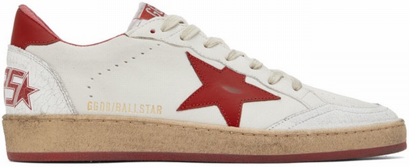 Red & White Ball Star Sneakers In 10275 White/strawber