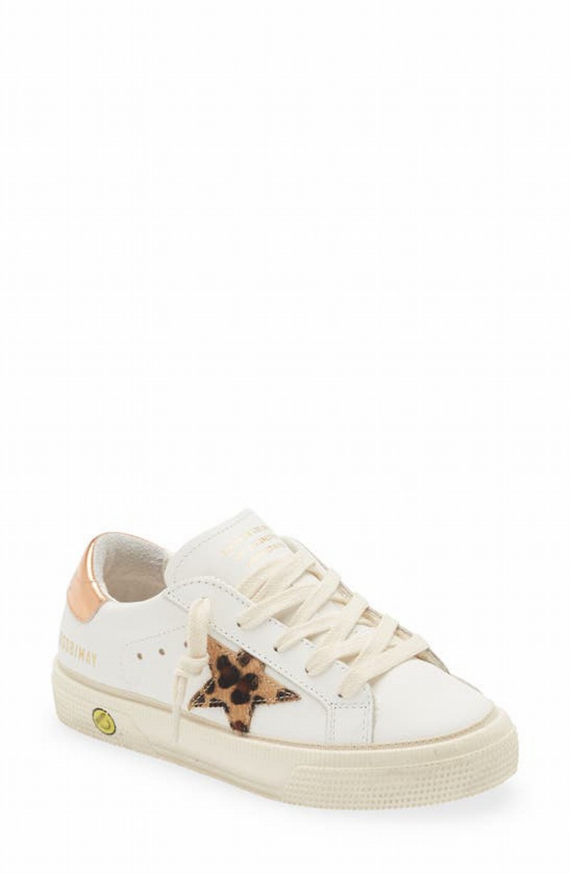 Kids' May Genuine Calf Hair Low Top Sneaker In White/ Beige Brown Leo