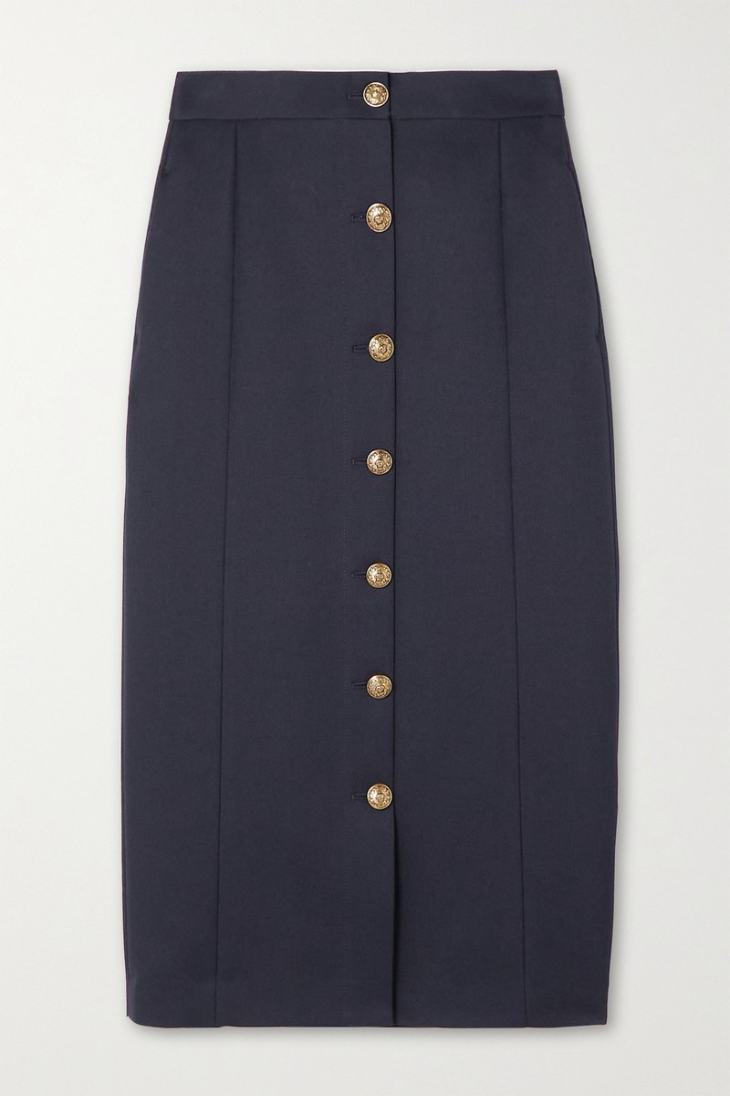 Appliqu??d Gabardine Midi Skirt In Blue