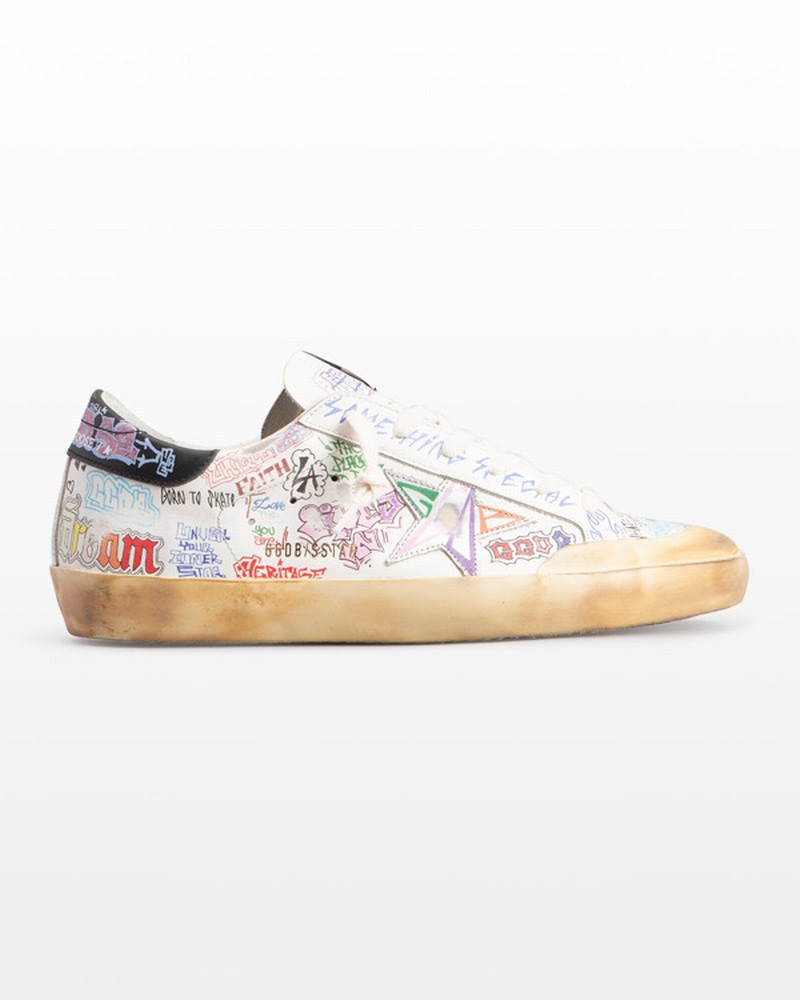 Superstar Graffiti Leather Low-top Sneakers In White/silver