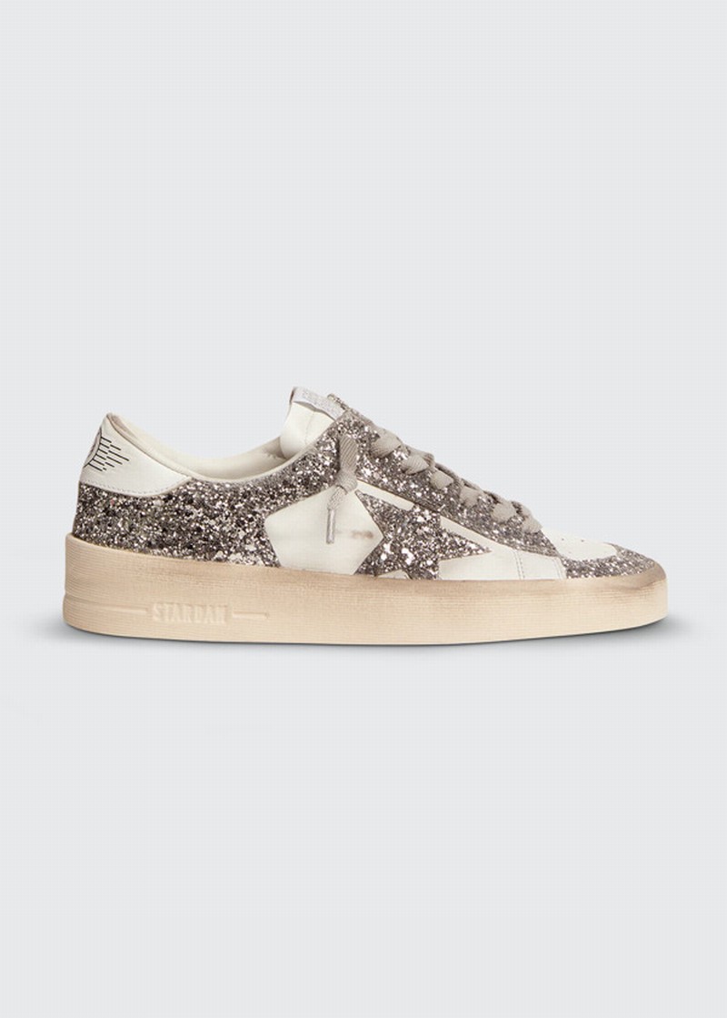 Stardan Glitter Low-top Sneakers In White Silver